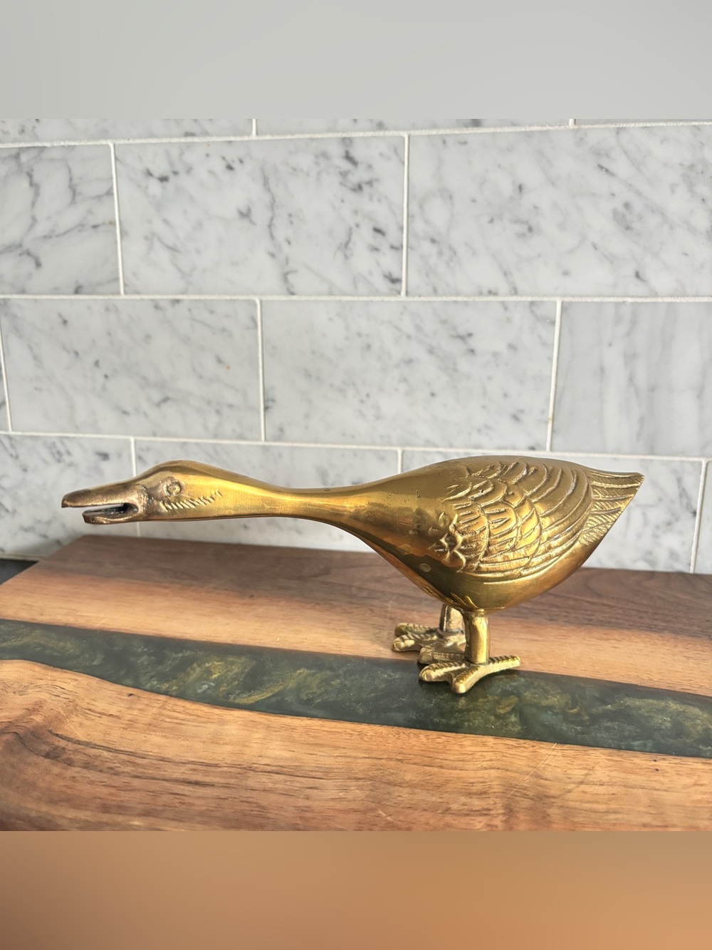 Vintage Mid Century 8.5” Brass Goose Figurine - Rustic Country Farmhouse Decor